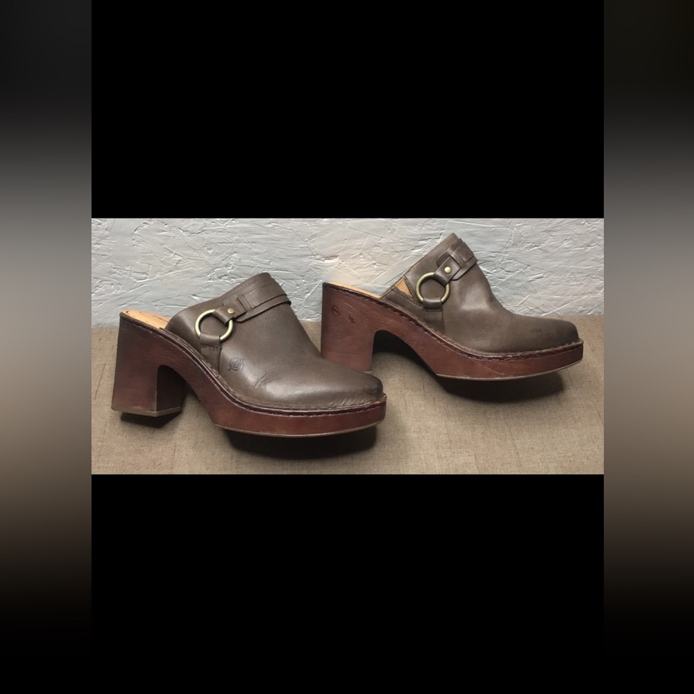 *Read Born Hudson Women's Clogs Mules Brown Leather 3.75" Block Heels Size 11M